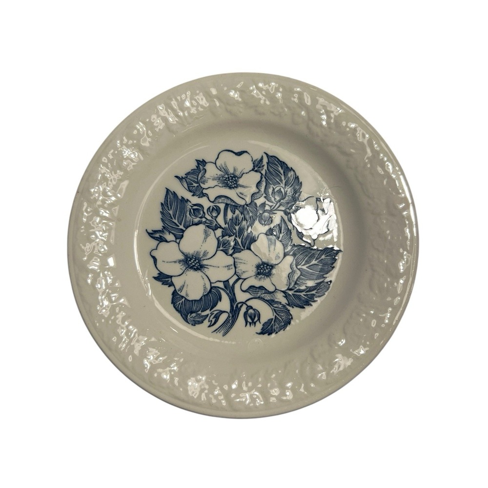 ventage blue white WILD ROSE PLATE 6.50 INCHES MADE IN USA